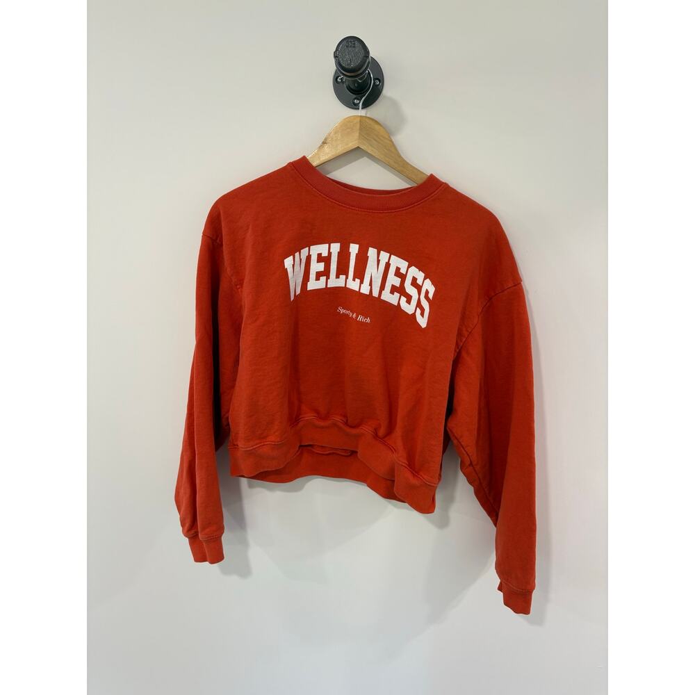 Sporty & Rich Red "WELLNESS" Cropped Sweatshirt